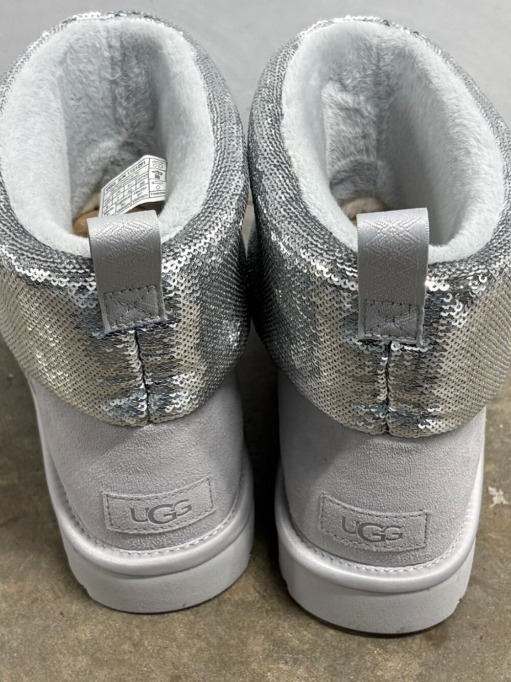 UGG Classic Mini Mirror Ball Silver Sequin Boots Size 9 - Picture 2 of 5